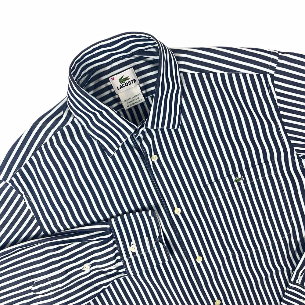Lacoste Men’s Striped Cotton Long Sleeve Button Dress Shirt Size 38